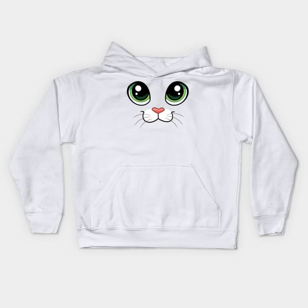 Happy Cat Face with Big Eyes - Closed Mouth Kids Hoodie by Cute Critters